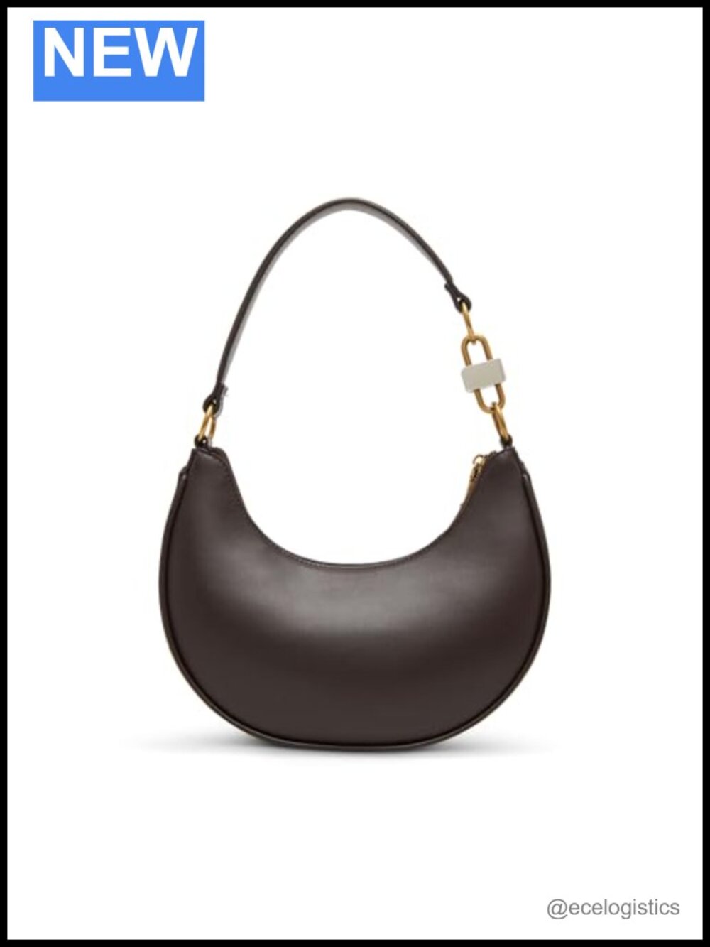 Faux Leather Crescent Shoulder Bag with Zip Closure and Interior Pockets